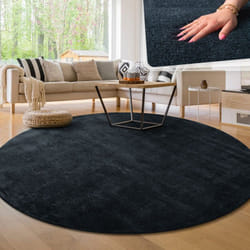 Paco Home - Tapis Moderne Salon à Poils Courts Lavable Doux Uni Effet Fourrure Antidérapant Bleu Marine, 80 cm rond