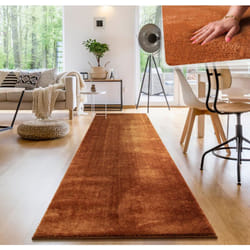 Paco Home Tapis Moderne Salon À Poils Courts Lavable Doux Uni Effet Fourrure Antidérapant 80x300 cm, Cuivre