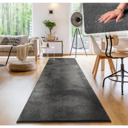 Paco Home Tapis Moderne Salon À Poils Courts Lavable Doux Uni Effet Fourrure Antidérapant 80x300 cm, Anthracite