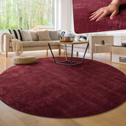 Paco Home - Tapis Moderne Salon à Poils Courts Lavable Doux Uni Effet Fourrure Antidérapant Rouge, 80 cm rond