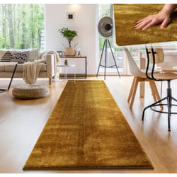Paco Home - Tapis Moderne Salon à Poils Courts Lavable Doux Uni Effet Fourrure Antidérapant 80x300 cm, Jaune