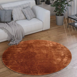 Paco Home - Tapis Rond Salon Tapis Poil Ras Moderne Moelleux Lavable Monochrome Cuivre, 80 cm rond