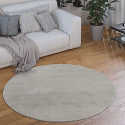Paco Home - Tapis Rond Salon Tapis Poil Ras Moderne Moelleux Lavable Monochrome Argent, 80 cm rond