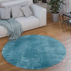 Paco Home - Tapis Rond Salon Tapis Poil Ras Moderne Moelleux Lavable Monochrome Turquoise, 160 cm rond