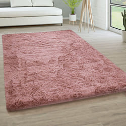 Paco Home - Tapis De Salon Poils Longs Fausse Fourrure Shaggy Moelleux Monochrome 60x100 cm, Rose Foncé