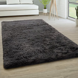 Paco Home - Tapis De Salon Poils Longs Fausse Fourrure Shaggy Moelleux Monochrome 200x290 cm, Anthracite