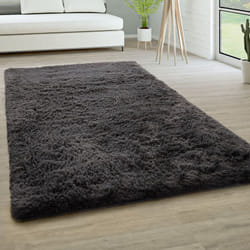 Paco Home - Tapis De Salon Poils Longs Fausse Fourrure Shaggy Moelleux Monochrome 60x100 cm, Anthracite