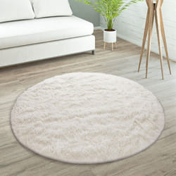 Paco Home - Tapis De Salon Poils Longs Fausse Fourrure Shaggy Moelleux Monochrome Ivoire (Crème), 160 cm rond