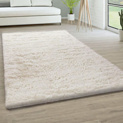 Paco Home Tapis De Salon Poils Longs Fausse Fourrure Shaggy Moelleux Monochrome 200x290 cm, Ivoire (Crème)