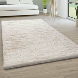 Paco Home - Tapis De Salon Poils Longs Fausse Fourrure Shaggy Moelleux Monochrome 120x170 cm, Ivoire (Crème)