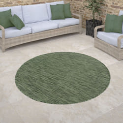 Paco Home - Tapis Exterieur Rond Terrasse Balcon Cuisine Geometrique Moderne Rayures Bordure Vert, 120 cm rond