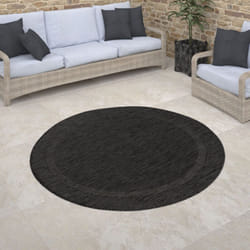 Paco Home - Tapis Exterieur Rond Terrasse Balcon Cuisine Geometrique Moderne Rayures Bordure Anthracite, 200 cm rond