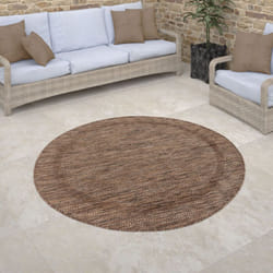 Paco Home - Tapis Exterieur Rond Terrasse Balcon Cuisine Geometrique Moderne Rayures Bordure Marron, 120 cm rond