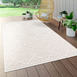 Paco Home - Tapis Intérieur & Extérieur Terrasse Et Balcon Résistant Aux Intempéries Moderne Motif Géométrique 160 cm rond, Crème 3