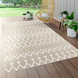 Paco Home - Tapis Intérieur & Extérieur Terrasse Et Balcon Résistant Aux Intempéries Moderne Motif Géométrique 160 cm rond, Beige 6