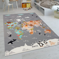 Paco Home - Tapis Enfant, Tapis Poils Ras Chambre Enfant Différents Designs Tapis Jeu Coloré 120x160 cm, Gris 3