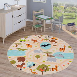 Paco Home - Tapis Enfant Tapis Rond Chambre Enfant Tapis De Jeux Tapis Enfant Route Moderne 160 cm rond, Multicolore 2