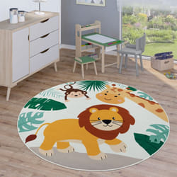 Paco Home - Tapis Enfant Tapis Rond Chambre Enfant Tapis De Jeux Tapis Enfant Route Moderne 160 cm rond, Beige 2