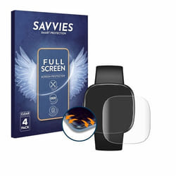 Savvies (4 Pièces) Full-Screen Ecran Protection pour Fitbit Versa 4 Full Cover Film Protection 3D Curved [Couverture Complète T