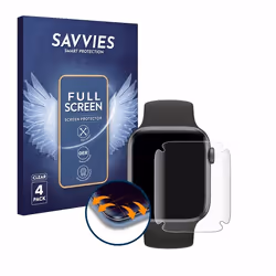 Savvies (4 Pièces) Full-Screen Ecran Protection pour Apple Watch SE (44 mm) Full Cover Film Protection 3D Curved [Couverture