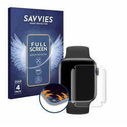 Savvies (4 Pièces) Full-Screen Ecran Protection pour Apple Watch SE (44 mm) Full Cover Film Protection 3D Curved [Couverture
