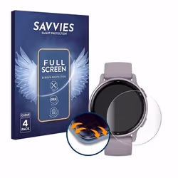 Savvies (4 Pièces) Full-Screen Ecran Protection pour Garmin vivoactive 5 Full Cover Film Protection 3D Curved [Couverture