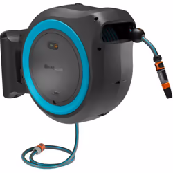 GARDENA Dévidoir mural PowerRoll XXL sans batterie, 40 m de tuyau, bleu turquoise Le dévidoir automatique mural PowerRoll XXL ...
