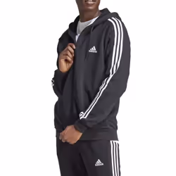 Sweat à Capuche et Zip pour Homme - ADIDAS - Essentials Fleece 3-Stripes - Noir - Manches longues - Col capuche