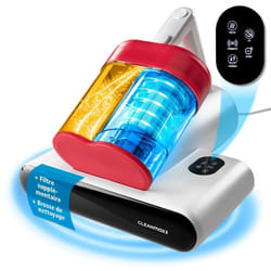 CLEANmaxx Aspirateur dacariens Rotation - élimine 999 % des acariens - avec lumière UV-C - rouge/blanc