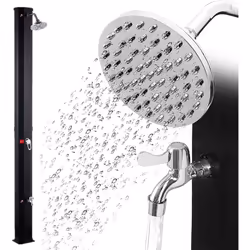 Douche solaire Zelsius Mackay | 35 litres, noir | Avec robinet et douche de pied jusqu´à 60 °C max. Grâce à l´énergie solaire ...