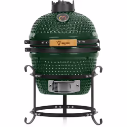 BBQ-Toro Kamado Grill charbon de bois Ø 32 cm « HAIIRO » avec grille et thermomètre, vert Un barbecue céramique au charbon ha ...