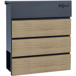 Zelsius - Boîte aux lettres Wood avec compartiment à journaux intégré effet soft-close RAL7016 anthracite aspect bois