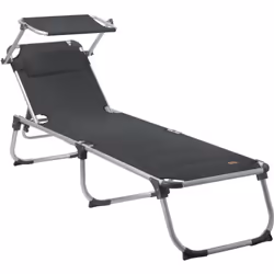 CampFeuer Chaise longue avec toit, Anthracite, Chaise longue de camping en aluminium, Chaise longue de jardin avec toit solai ...