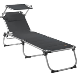 Campfeuer - Chaise longue avec toit, Anthracite, Chaise longue de camping en aluminium, Chaise longue de jardin avec toit solaire