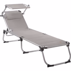 CampFeuer Chaise longue avec toit, Gris, Chaise longue de camping en aluminium, Chaise longue de jardin avec toit solaire La ...