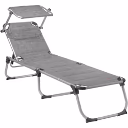 CampFeuer Chaise longue avec toit, gris chiné, chaise longue de camping en aluminium, chaise longue de jardin avec toit solai ...