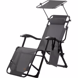 CampFeuer Chaise longue avec toit, Anthracite, Chaise longue de camping avec bras rouleaux de massage, Chaise longue de jardi ...