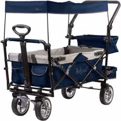 Zelsius Chariot de transport pliable à pédales avec toit, bleu / gris, chariot de transport avec système de ceinture, charret ...