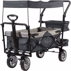 Zelsius Chariot de transport pliable à pédales avec toit, gris, chariot de transport avec système de ceinture, charrette de p ...