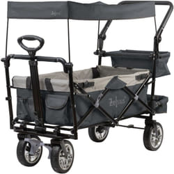Zelsius Chariot de transport pliable à pédales avec toit, gris, chariot de transport avec système de ceinture, charrette de plage