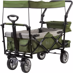 Zelsius Bollerwagen pliable avec toit, vert / gris, chariot de transport avec système de sangles, chariot de plage Le chariot ...