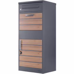 Zelsius Boîte aux lettres avec compartiment pour paquet RAL9007 Anthracite avec éléments aspect bois marron foncé et protecti ...