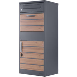 Zelsius - Boîte aux lettres avec compartiment pour paquet RAL9007 Anthracite avec éléments aspect bois marron foncé et protection anti-vol