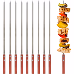 BBQ-Toro Brochettes en acier inoxydable avec manche en bois (10 pièces), 50 cm, set de brochettes, brochettes à shashlik Le s ...
