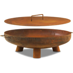 Bbq-toro - Brasero ø 70 cm avec couvercle Aspect rouille Foyer extérieur, 3 pieds et 2 poignées