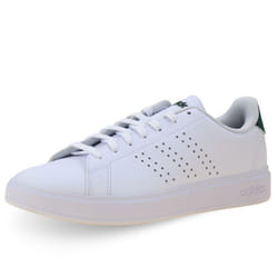Tennis blanches et vertes à talon plat avec logo vert et à lacets plats