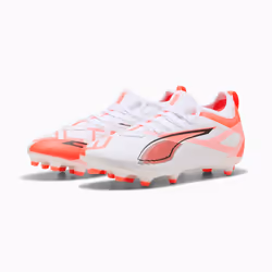 PUMA Ultra 5 Match FG/AG Jr Football Unisexe Orange, Blanc