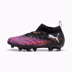 PUMA Future 8 Match FG/AG Jr, Football, Unisexe, Noir, Multicolore, Enfant, Motif, Fermeture par lacet