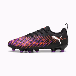 PUMA Future 8 Play FG/AG Jr, Football, Unisexe, Noir, Multicolore, Enfant, Motif, Fermeture par lacet