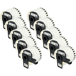 vhbw 10x Rouleau d'étiquettes + support 62mm x 30,48m (1 étiquette) remplacement pour Brother DK-22205 pour étiqueteuse